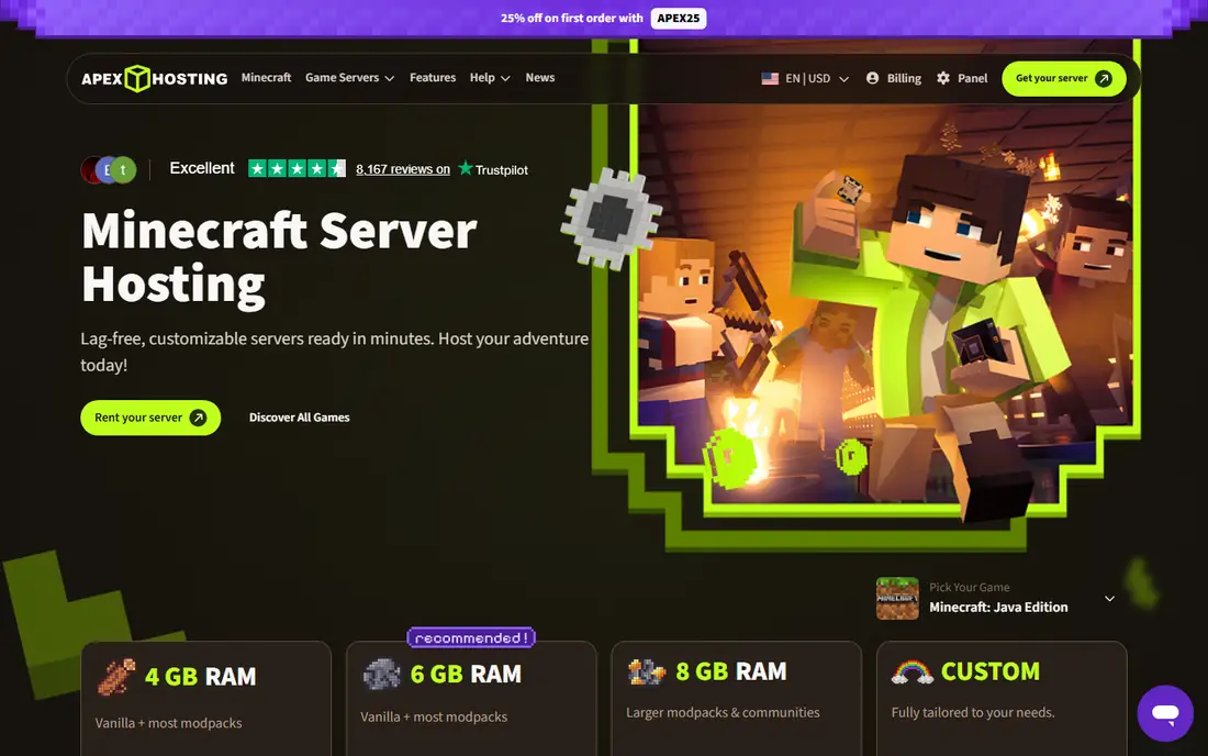 Apex Hosting homepage