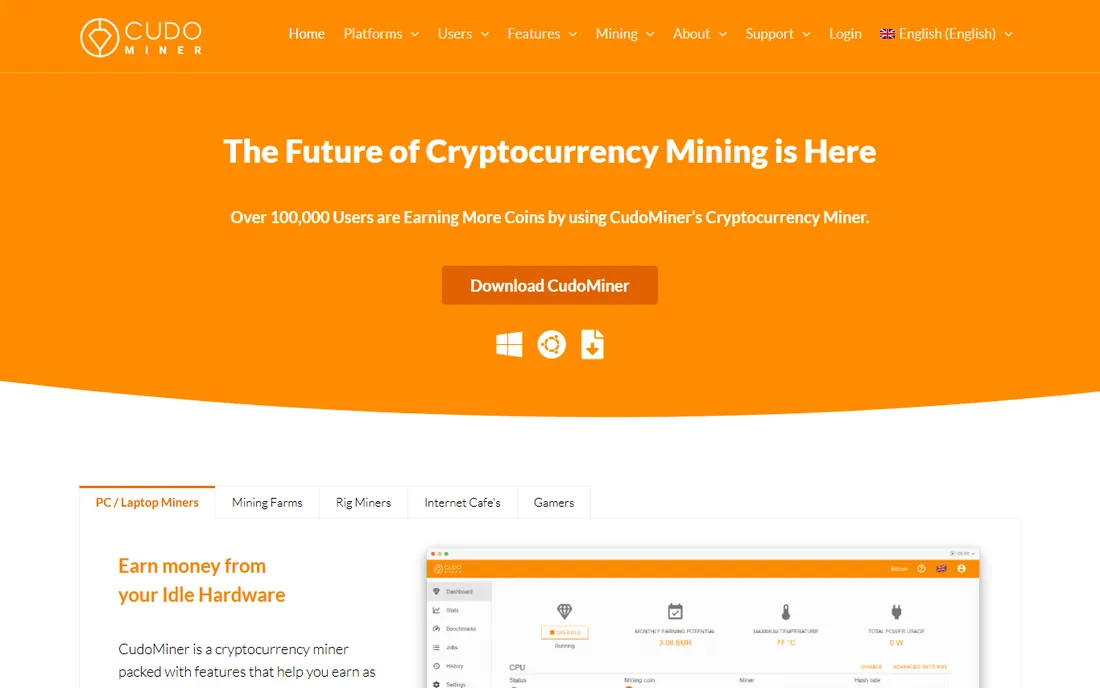 Cudo Miner homepage