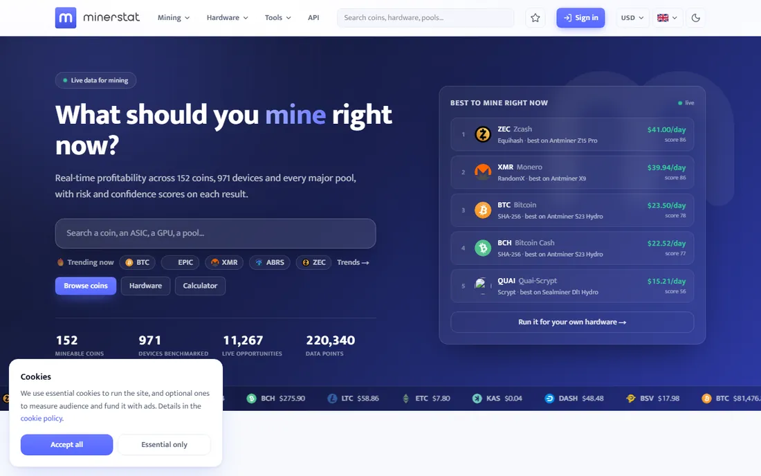 Minerstat homepage