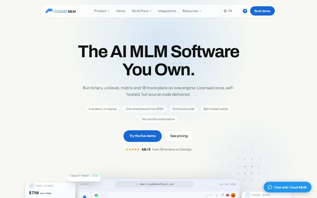 Cloud MLM Software homepage