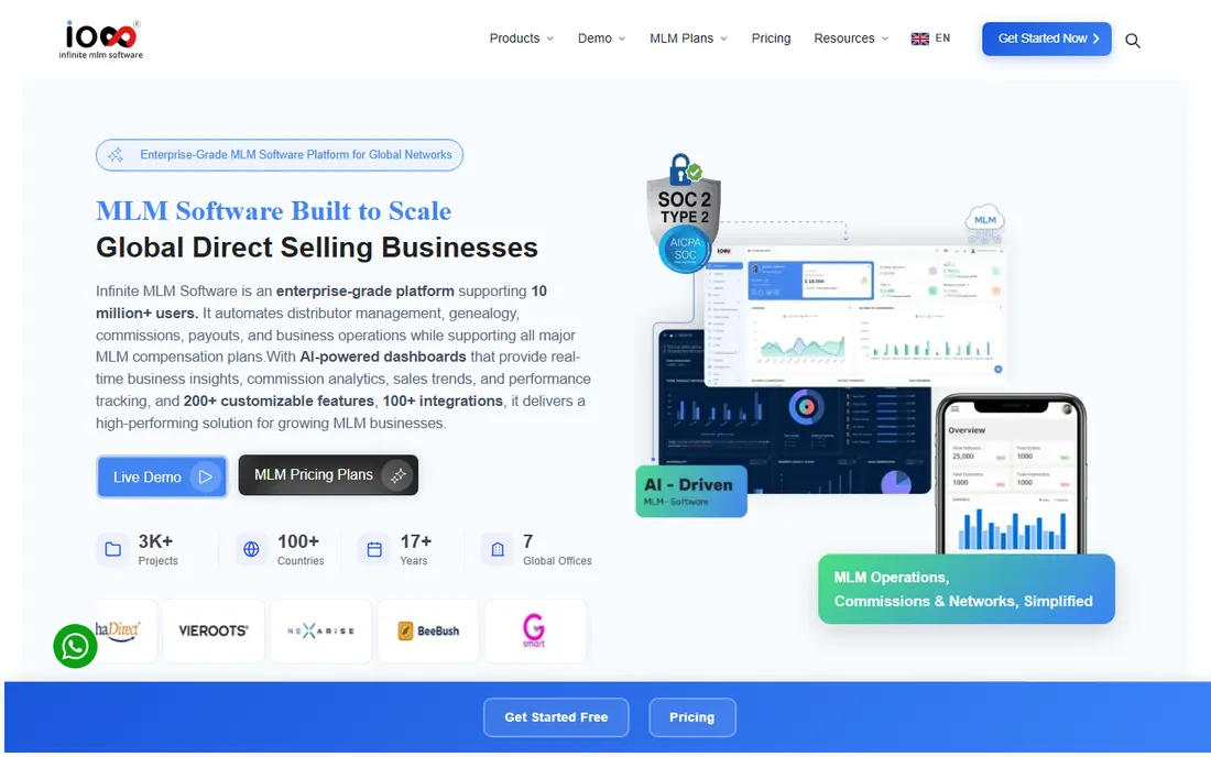 Infinite MLM Software homepage