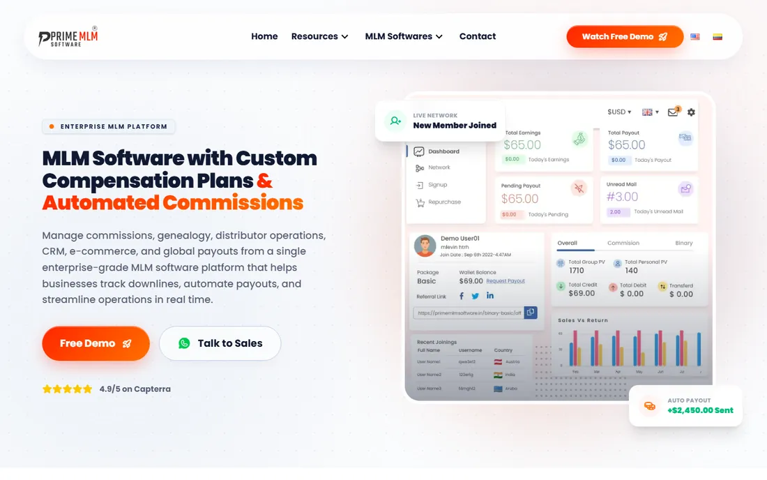 Prime MLM Software homepage