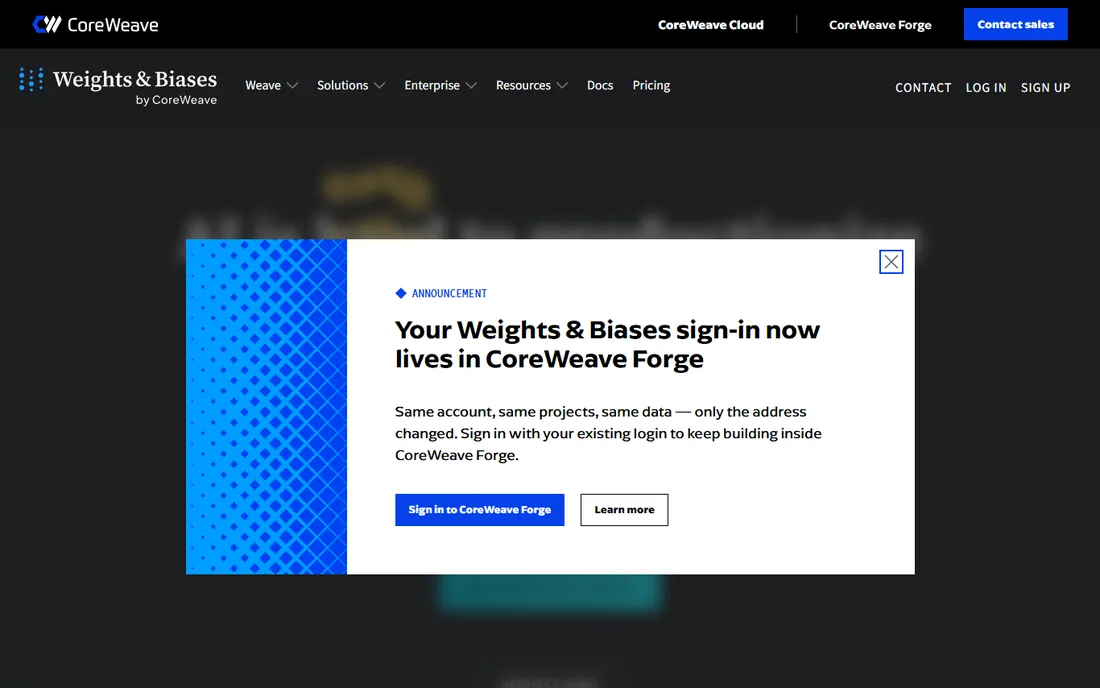 Weights & Biases homepage