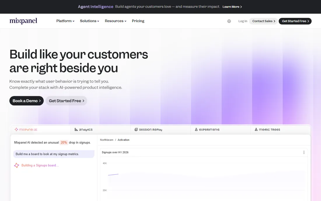 Mixpanel homepage