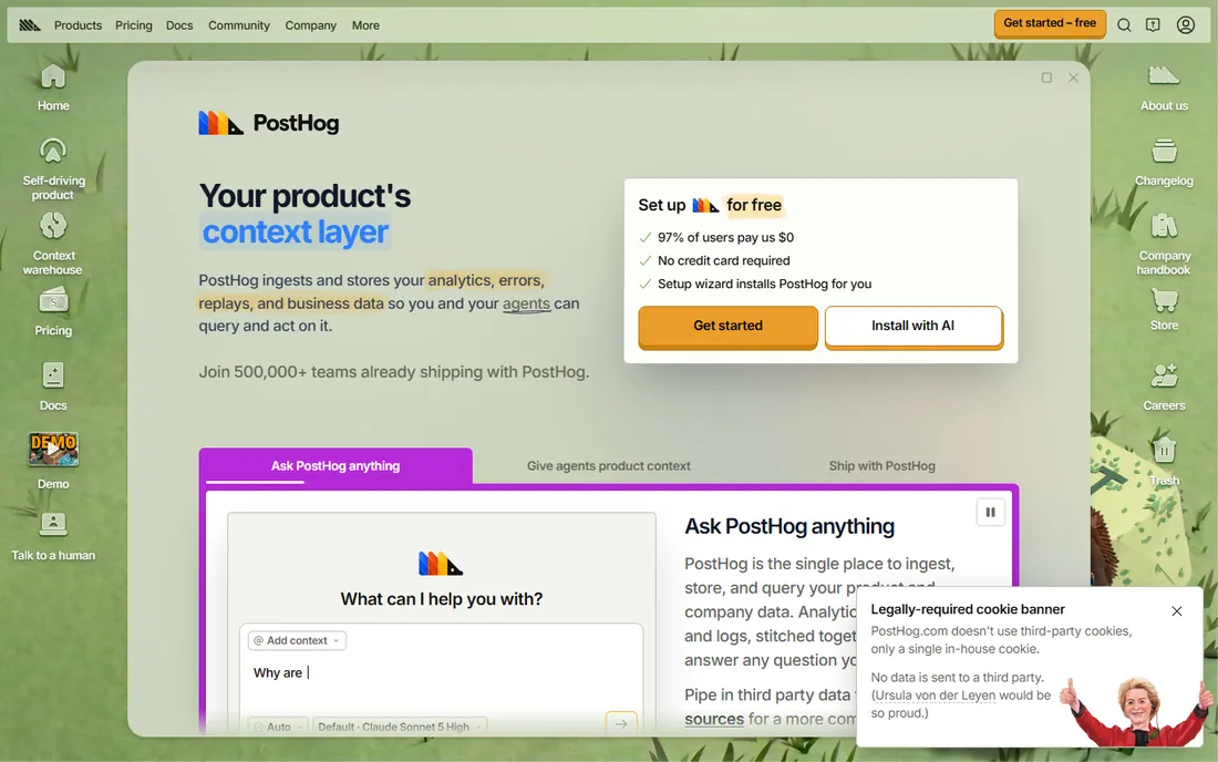 PostHog homepage