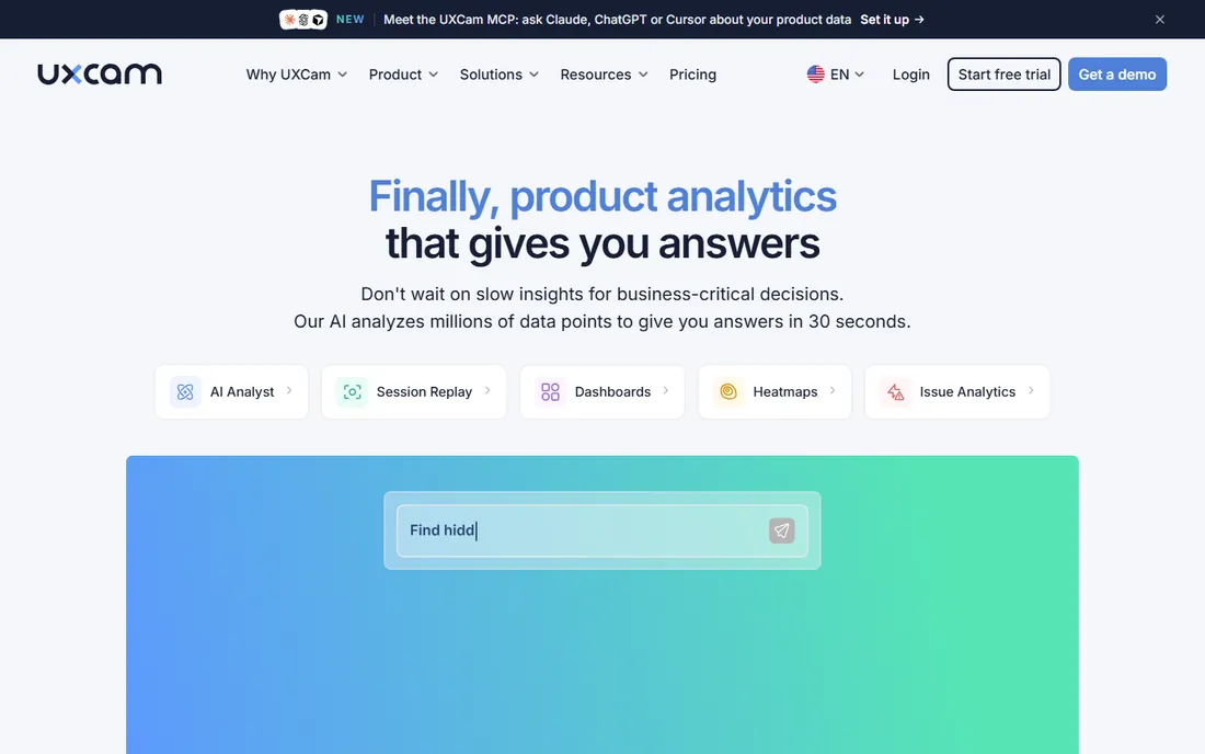 UXCam homepage
