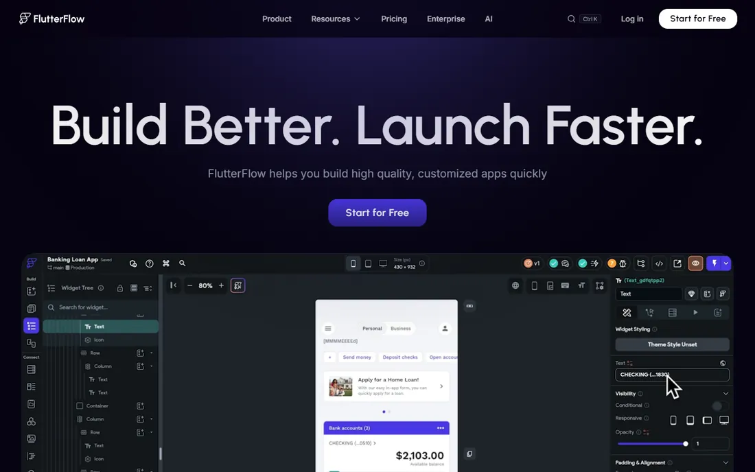 FlutterFlow homepage