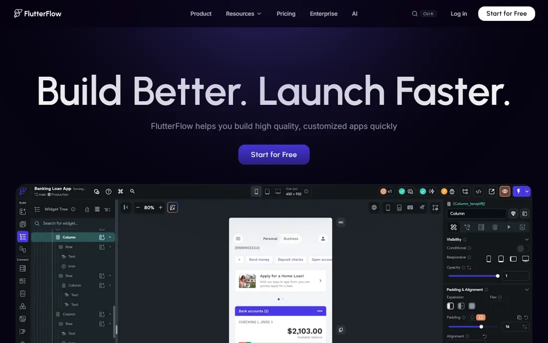 FlutterFlow homepage