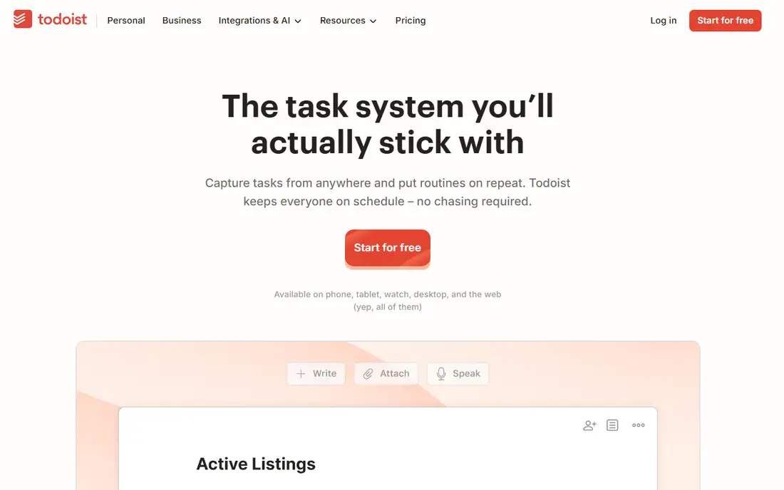 Todoist homepage