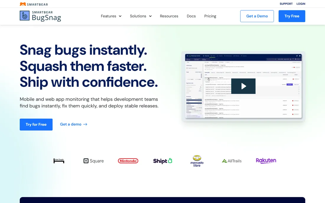 Bugsnag homepage
