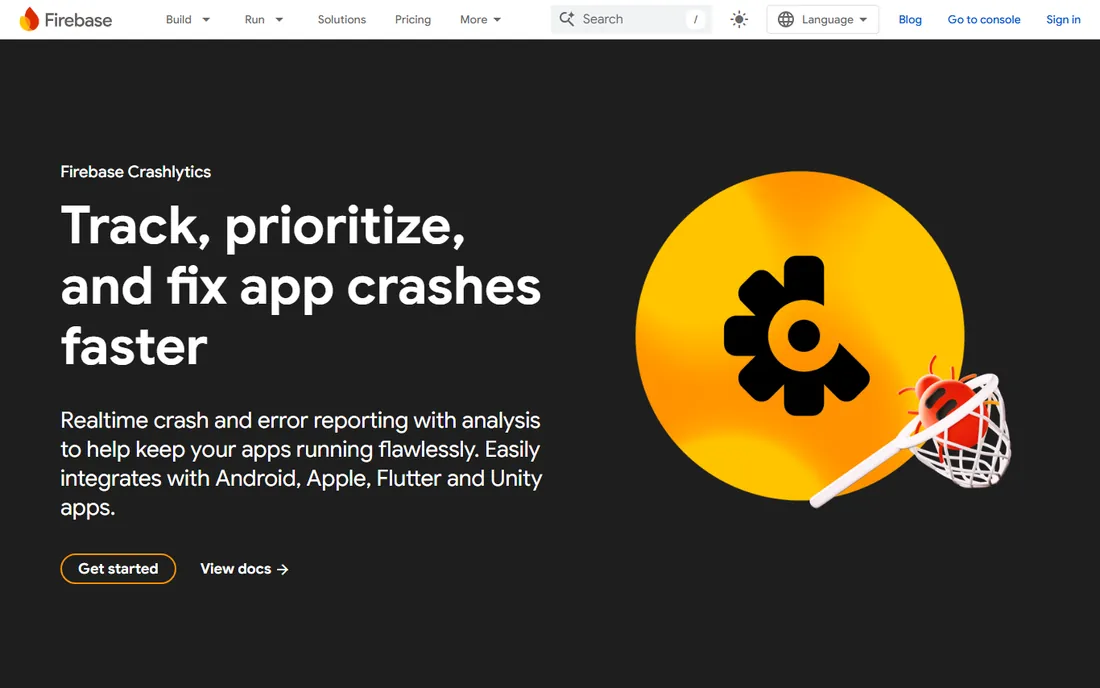 Firebase Crashlytics homepage