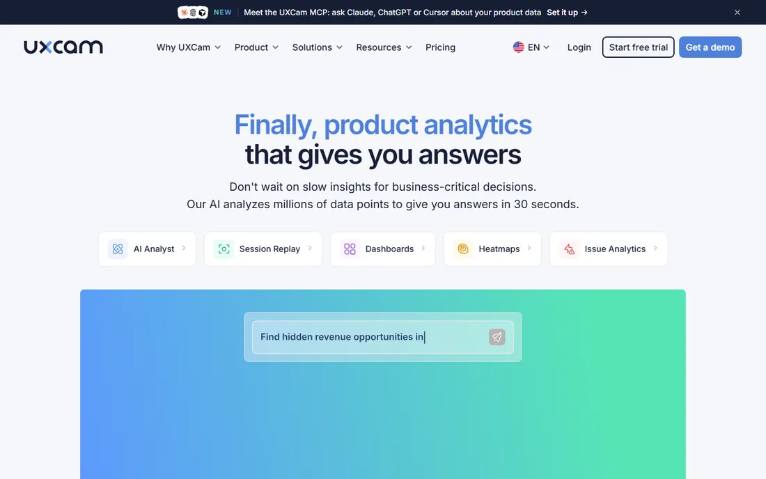 UXCam homepage