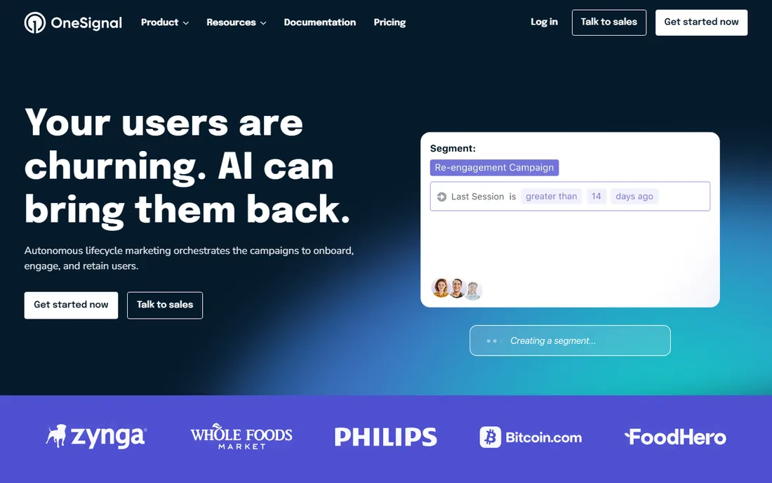 OneSignal homepage