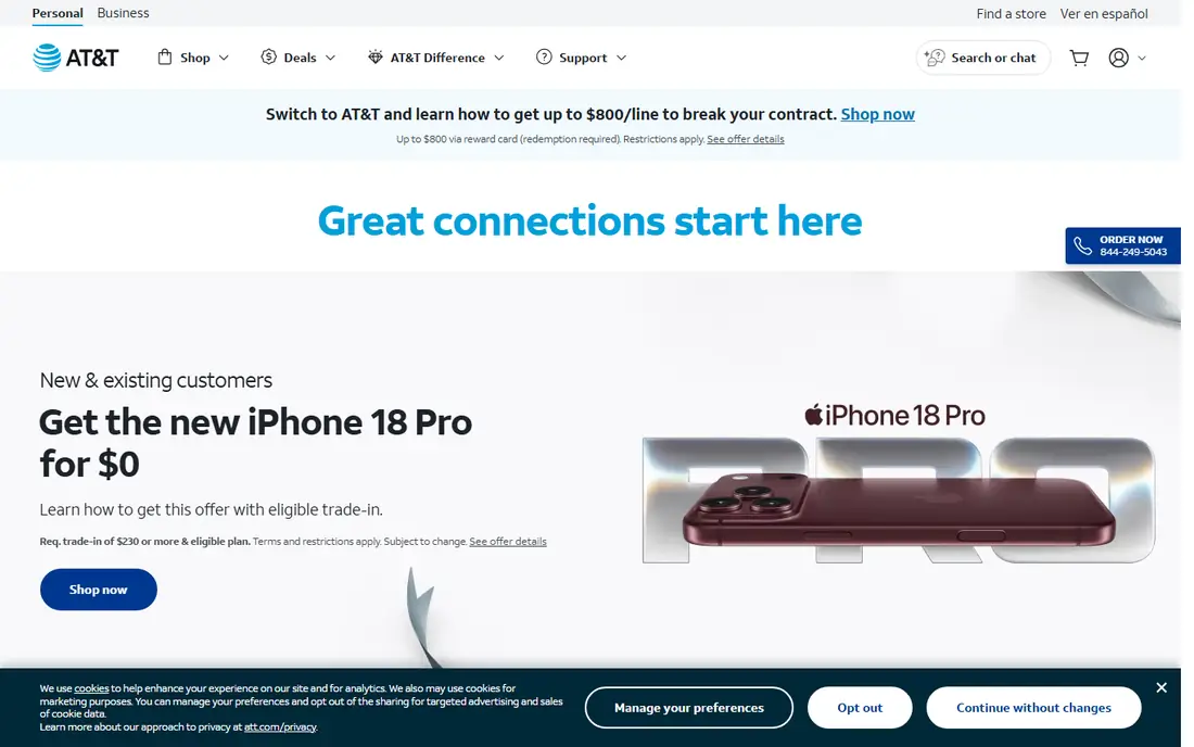 AT&T Internet Air homepage