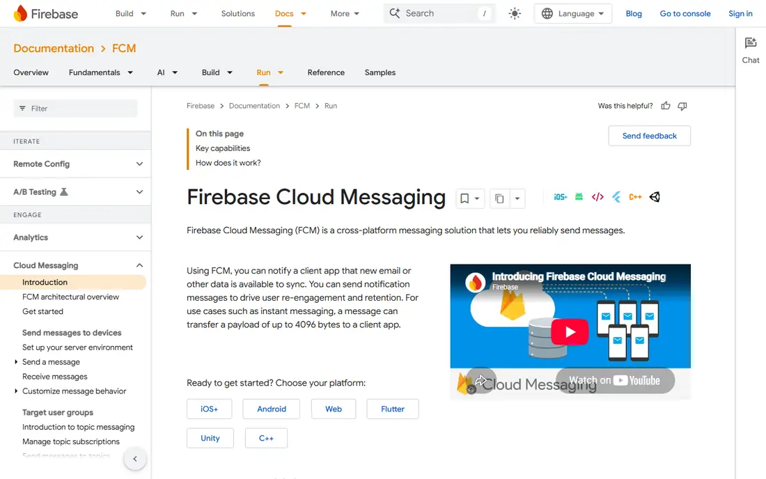 Firebase Cloud Messaging homepage
