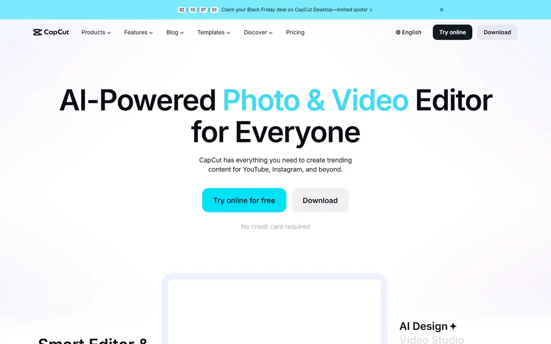 CapCut homepage