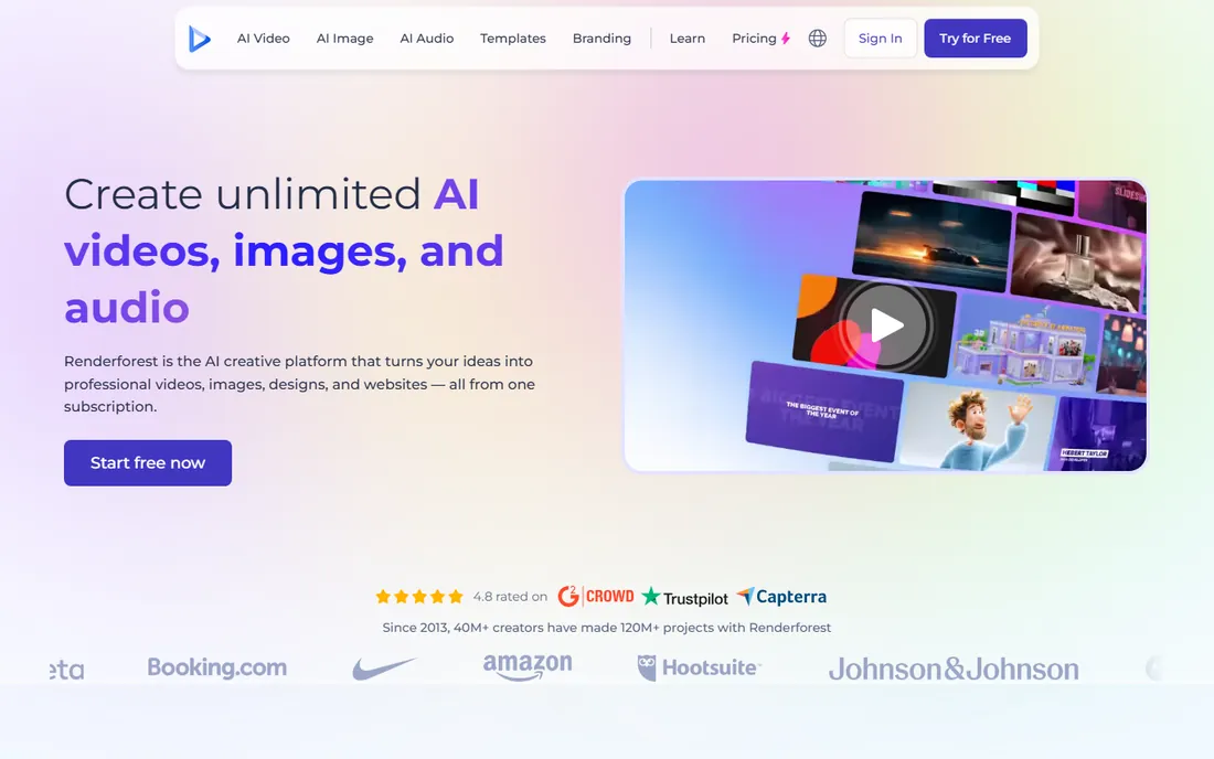 Renderforest homepage