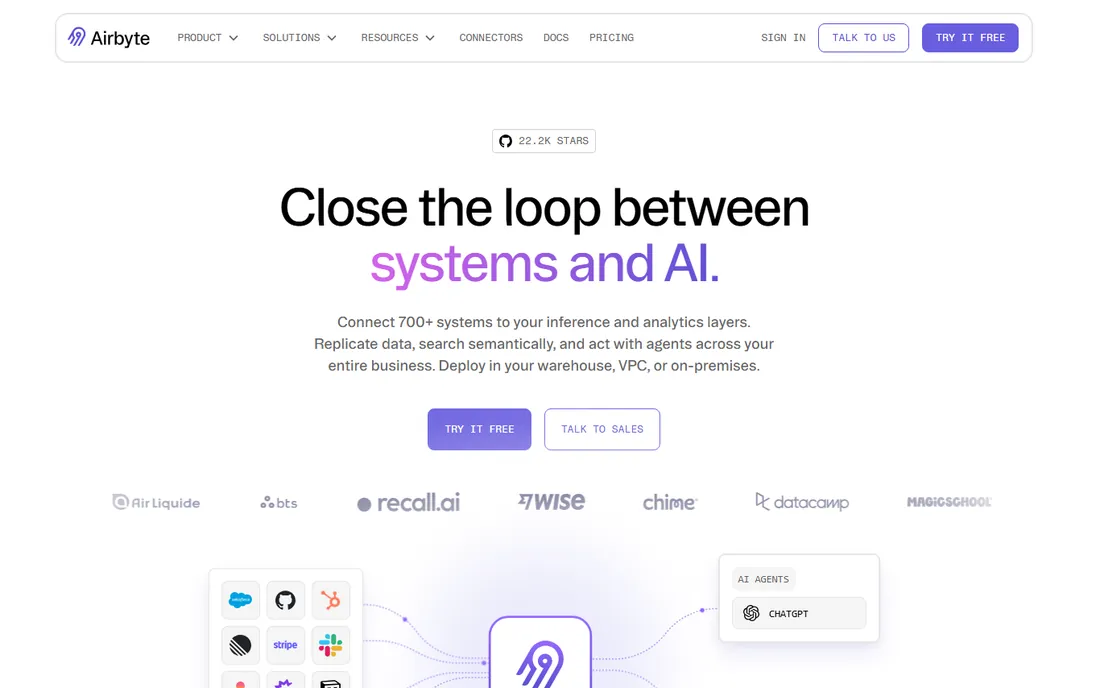 Airbyte homepage