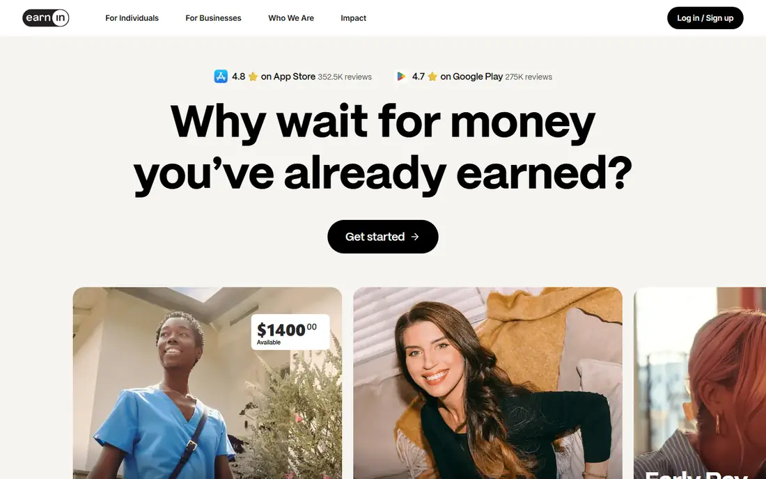 EarnIn homepage