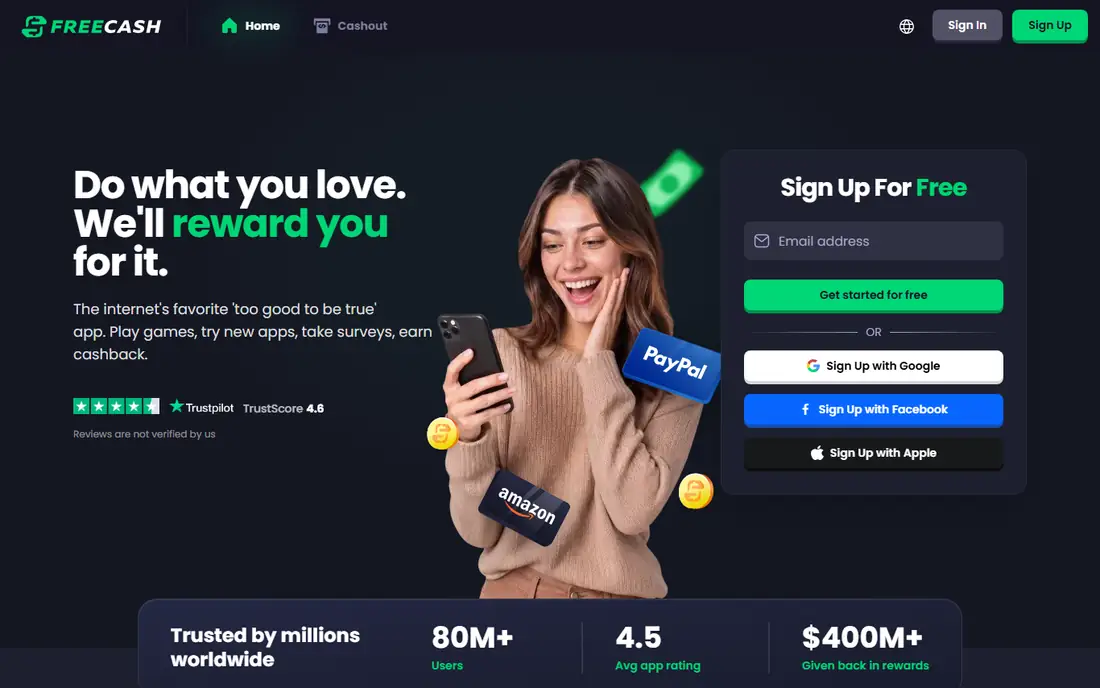 Freecash homepage