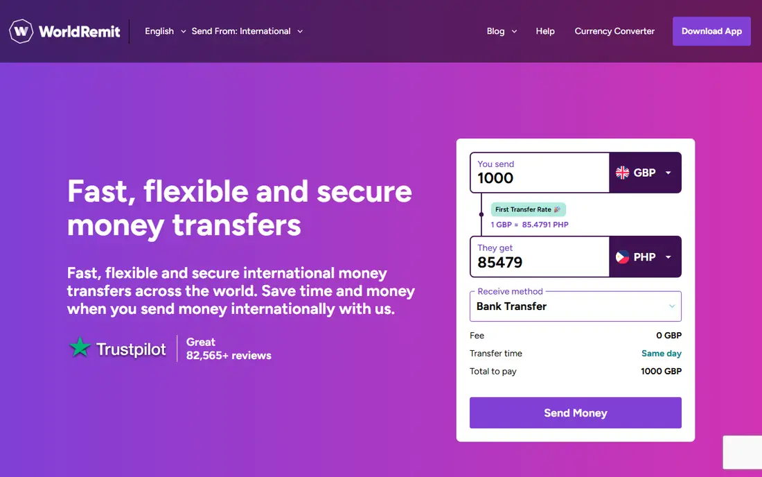 WorldRemit homepage