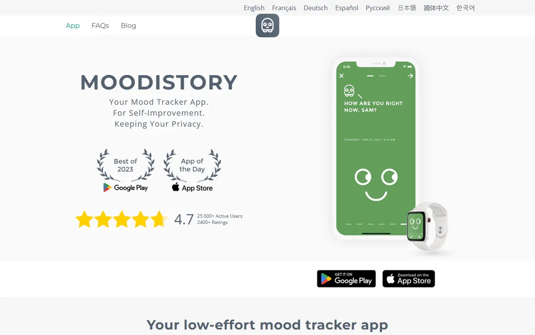 Moodistory homepage