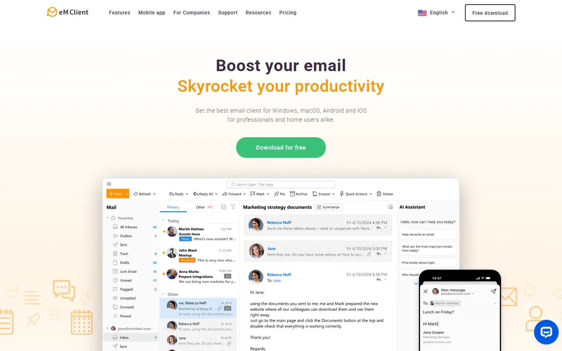 eM Client homepage