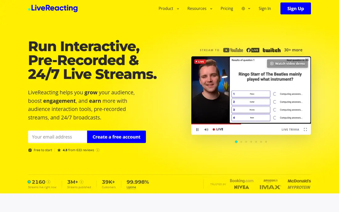 LiveReacting homepage