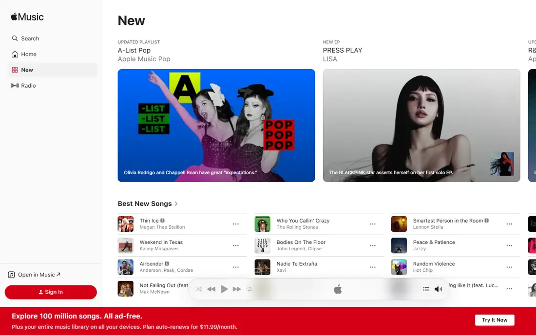 Apple Music homepage