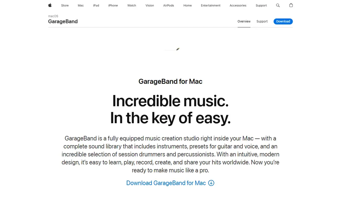GarageBand homepage