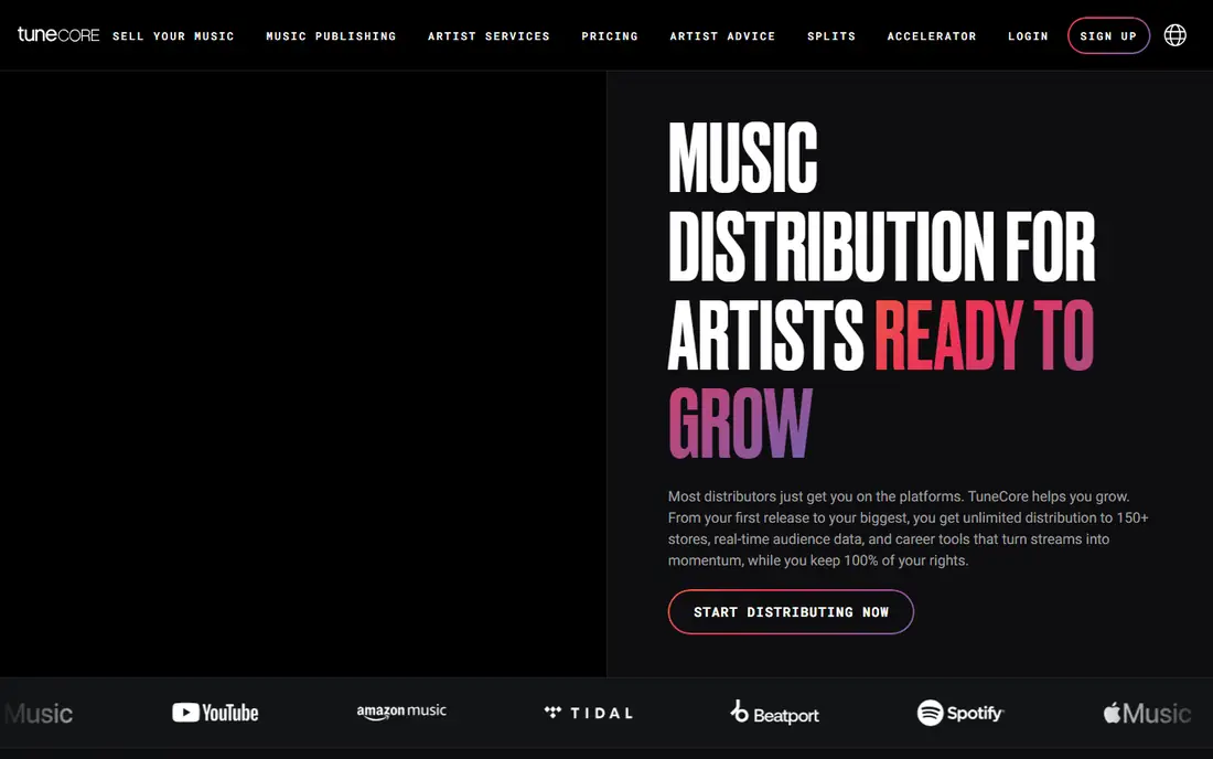 TuneCore homepage