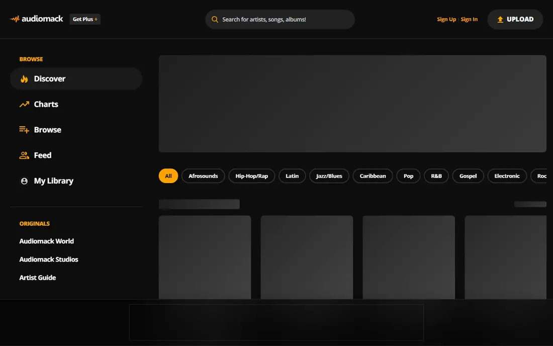 Audiomack homepage
