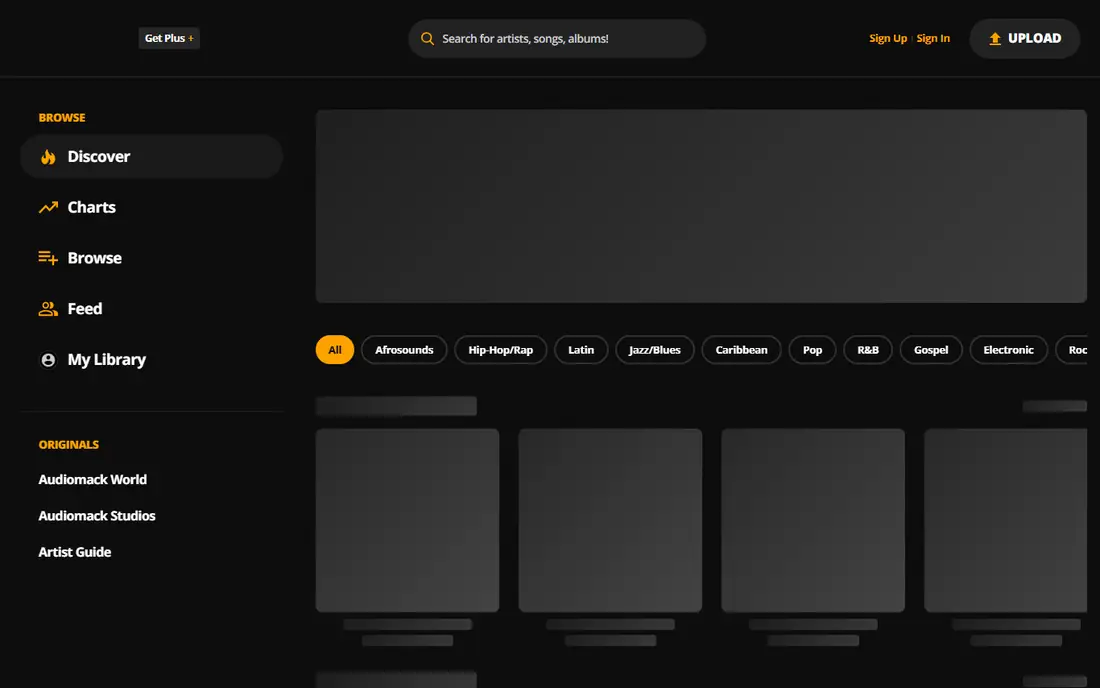 Audiomack homepage