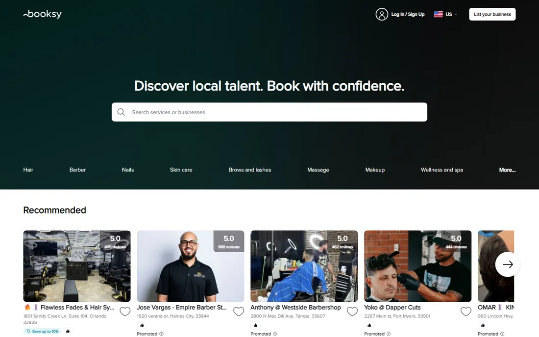 Booksy homepage