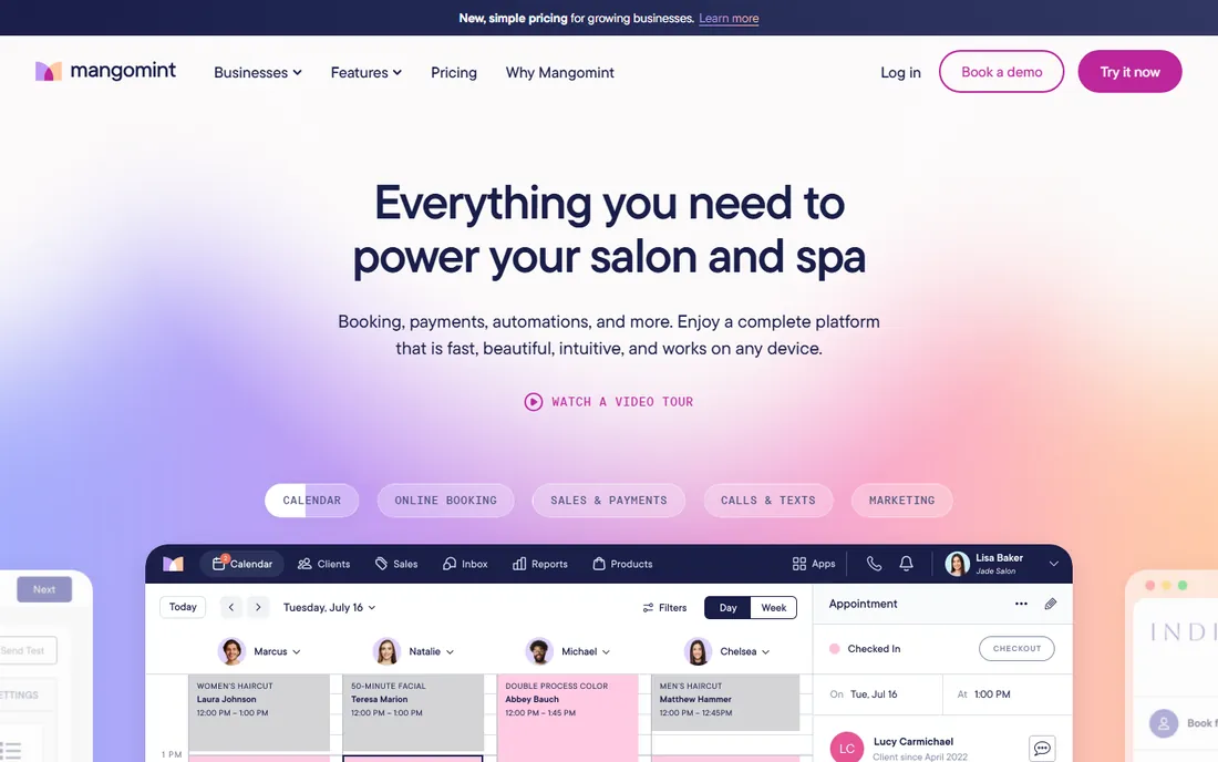 Mangomint homepage