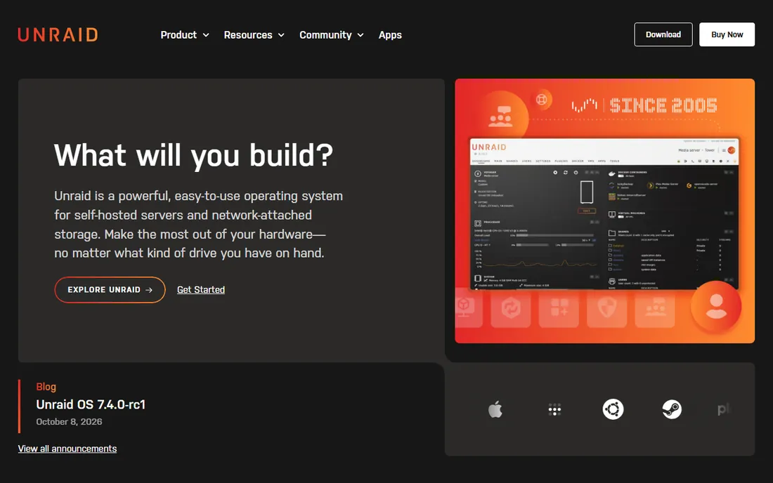 Unraid homepage