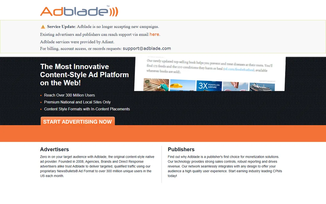 Adblade homepage