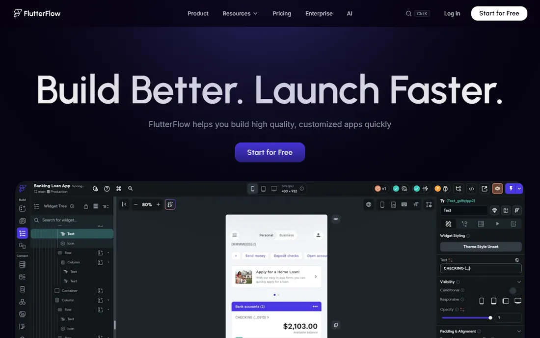 FlutterFlow homepage