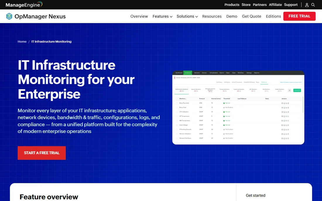 ManageEngine OpManager homepage