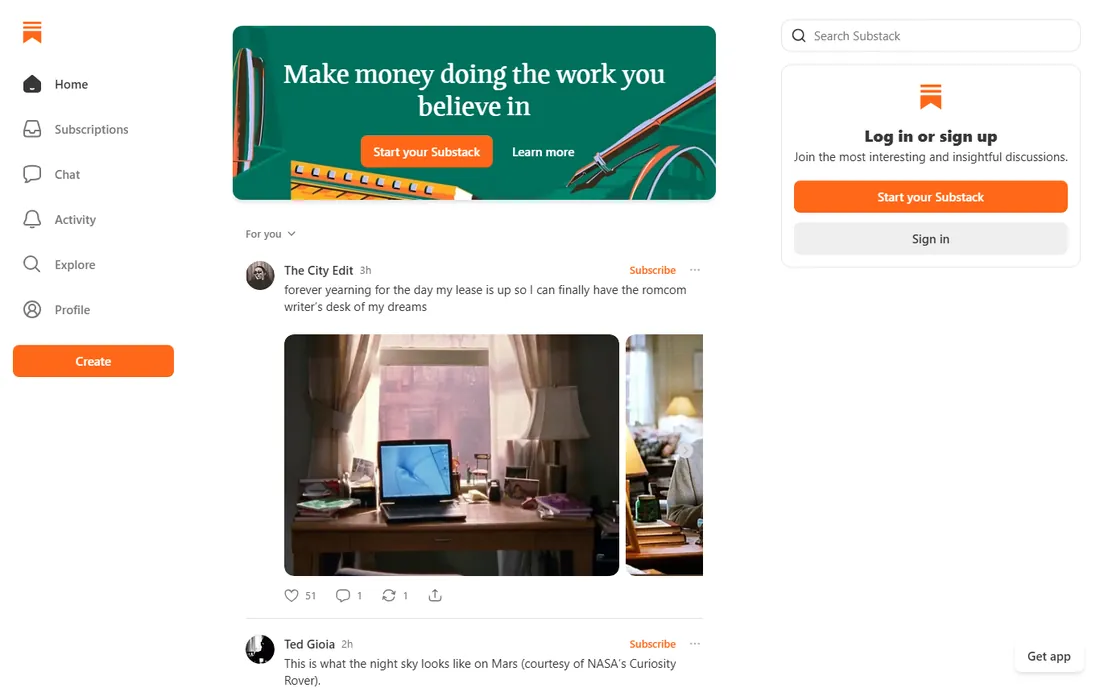 Substack homepage