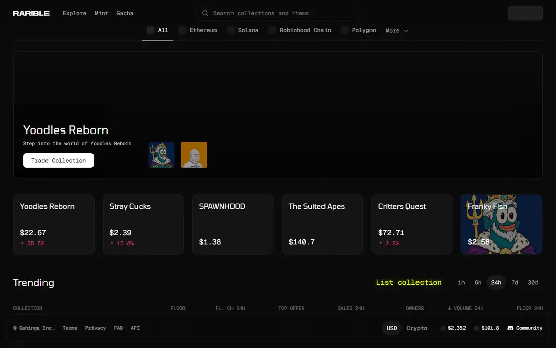Rarible homepage