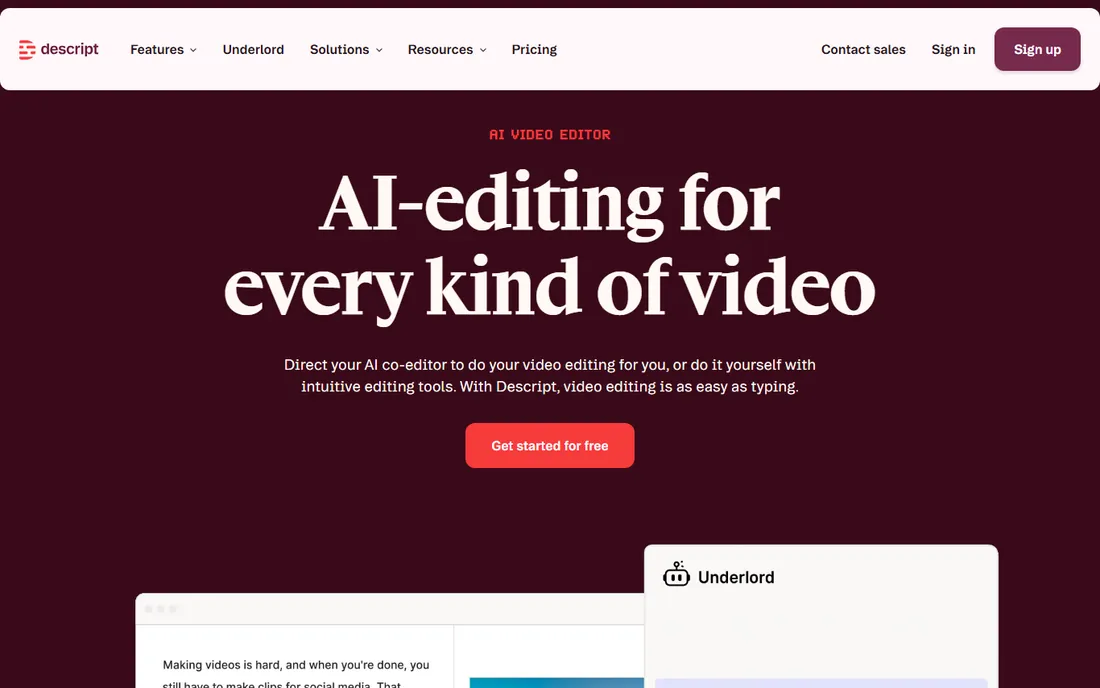 Descript homepage