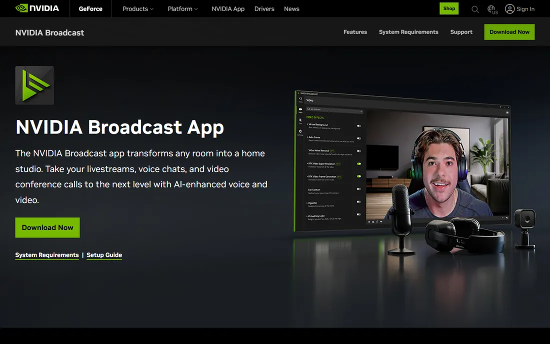 NVIDIA Broadcast homepage