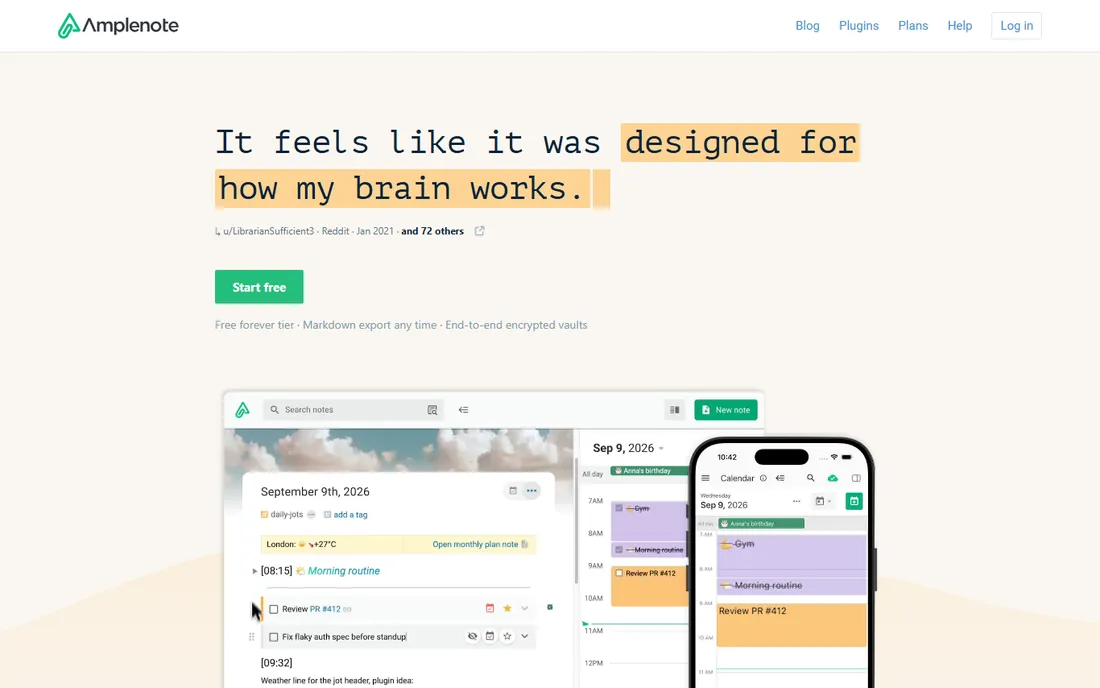 Amplenote homepage