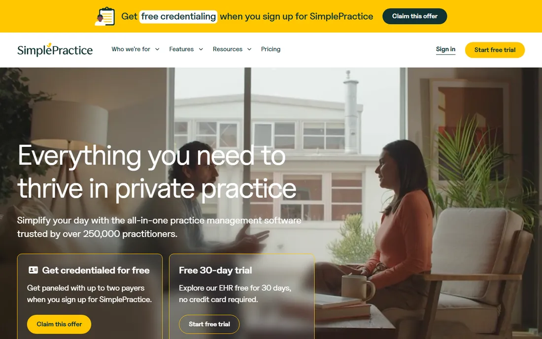SimplePractice homepage