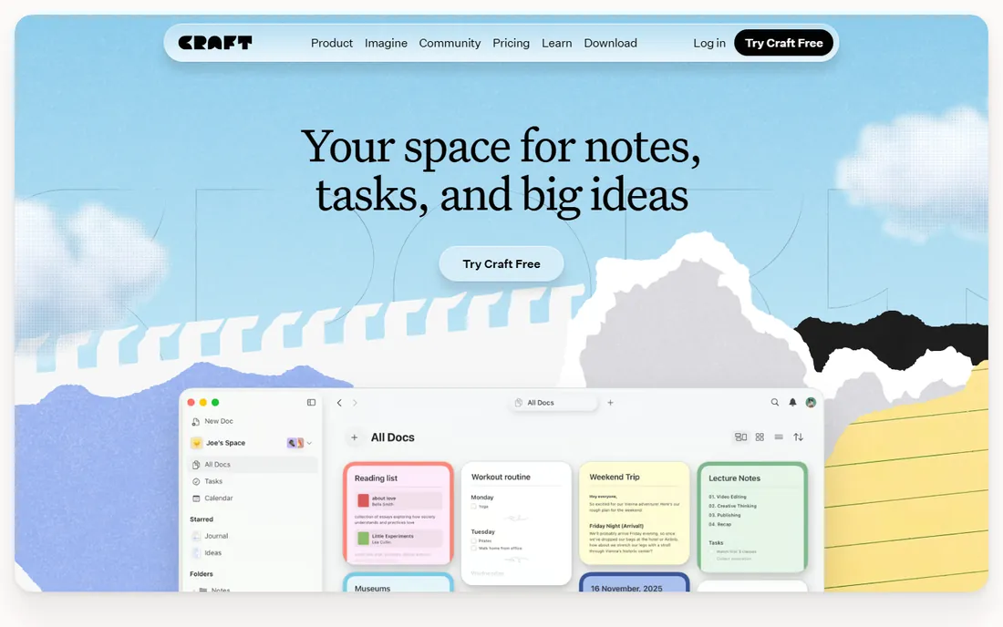 Craft homepage