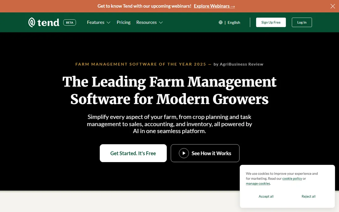 Tend homepage