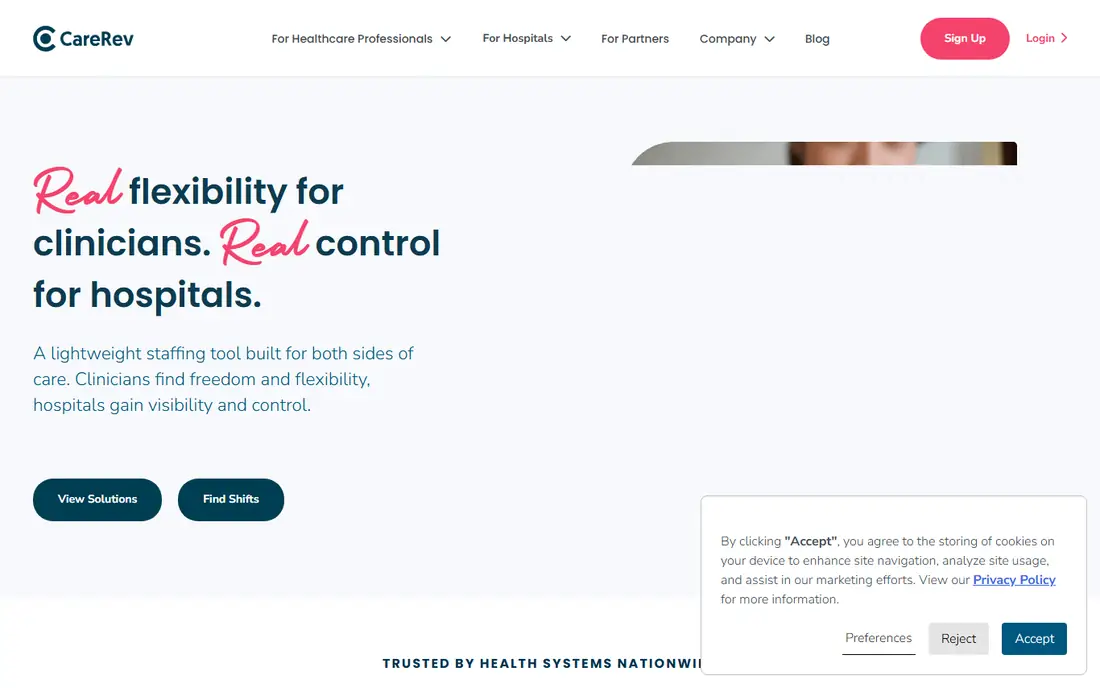 CareRev homepage