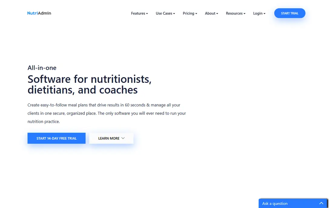 NutriAdmin homepage