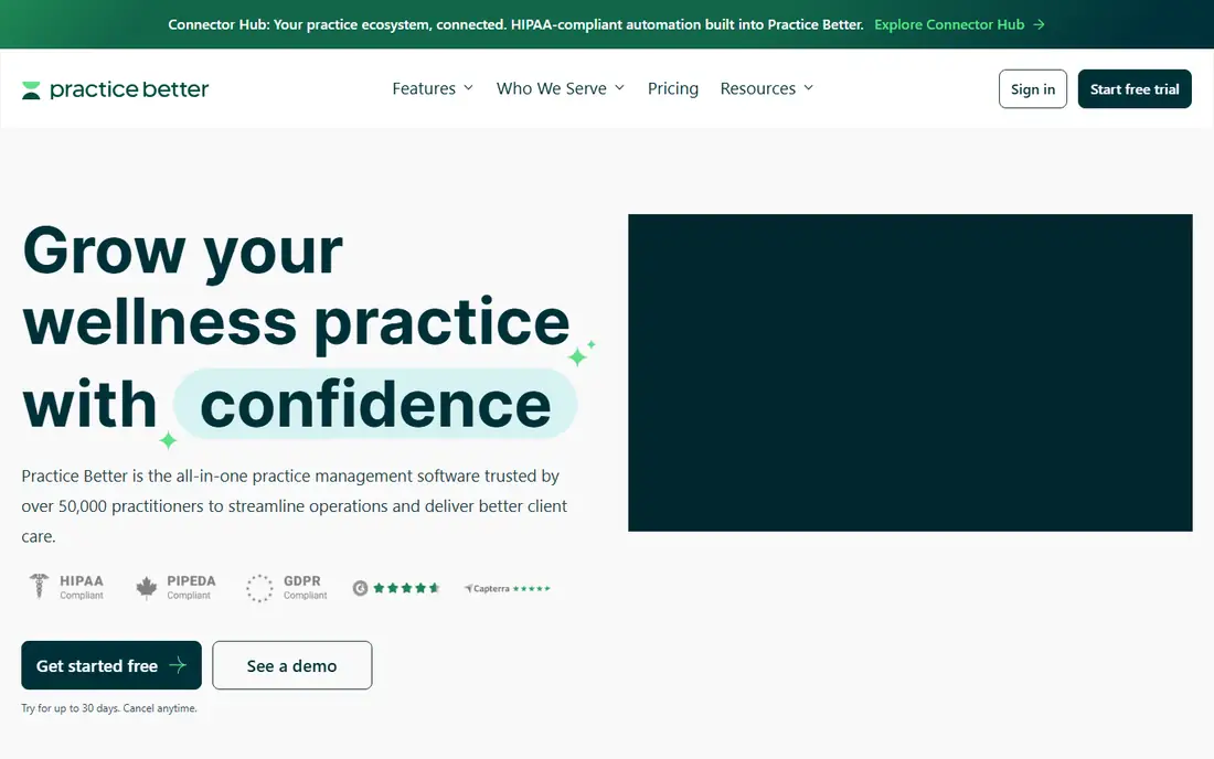 Practice Better homepage